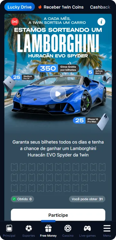1Win dinheiro grátis