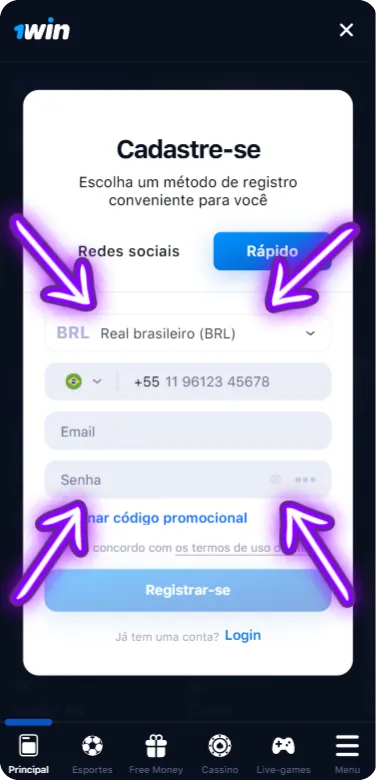 Preencher Dados 1-Win