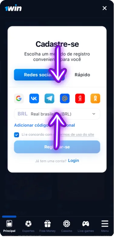 Login Social 1Win