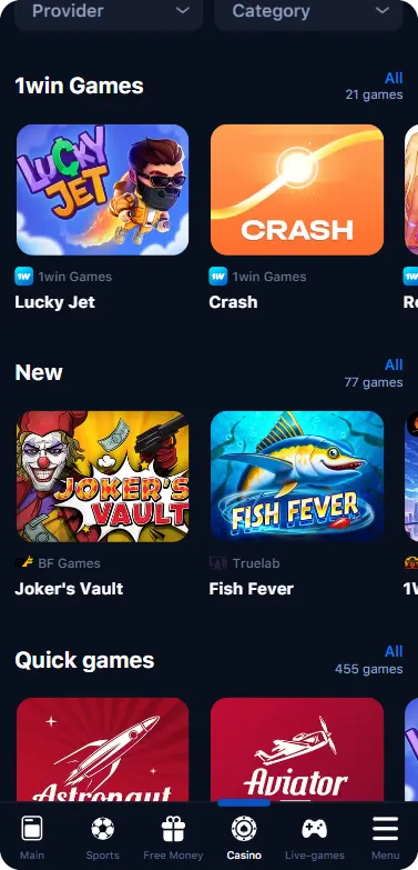 1Win casino games