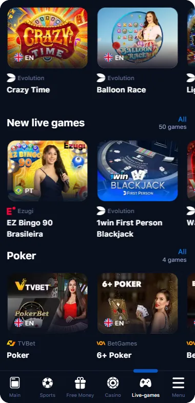 Live games on 1Win