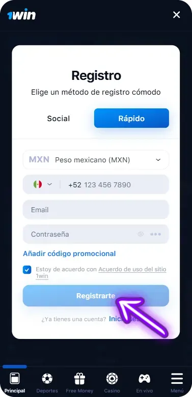 Instrucciones y confirmación rápida del registro en el sitio web de 1vin