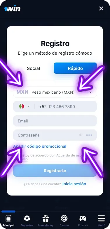 Datos personales para ingresar al sitio one win