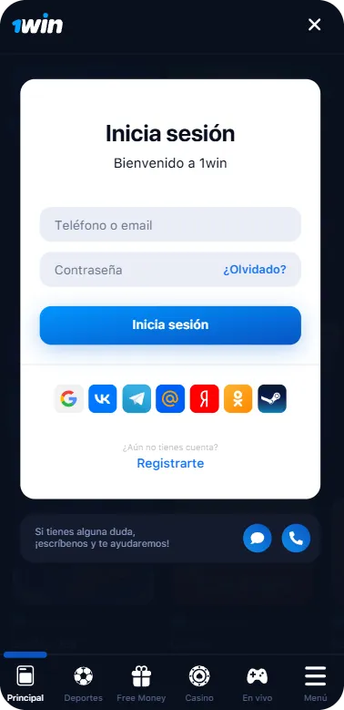 Pantalla de inicio de sesión para 1vin latam