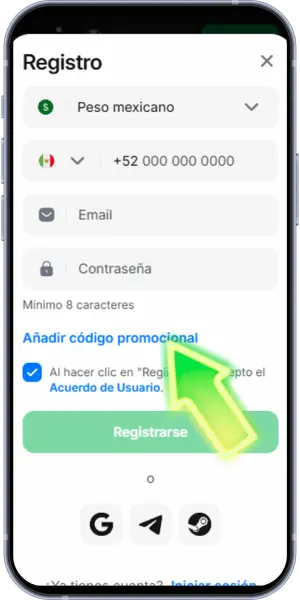 Introducir el código promocional 1win en la etapa de registro en el sitio